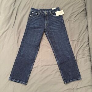 Zara Mid Rise Slim Crop Flare Blue Jeans